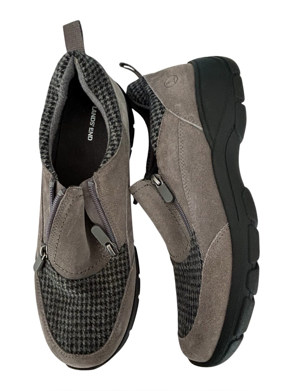 Lands End Womens All Weather‎ Suede Leather Zip Moc Shoes Outdoor 10 Gray